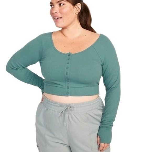 Old Navy Ultralite Ribbed Cardigan Top Plus Size 3X Cropped Tennessee Blue GoDry - Picture 1 of 9
